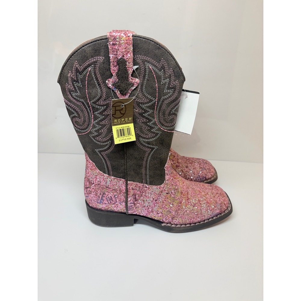Roper Girls 2  Pink Glitter Brown Aztec Western Boots